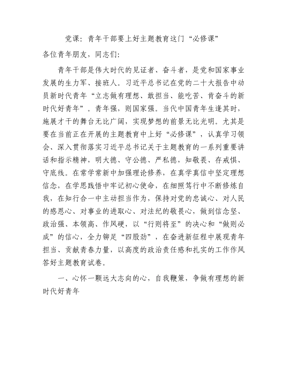 党课：青年干部要上好主题教育这门“必修课”.docx_第1页