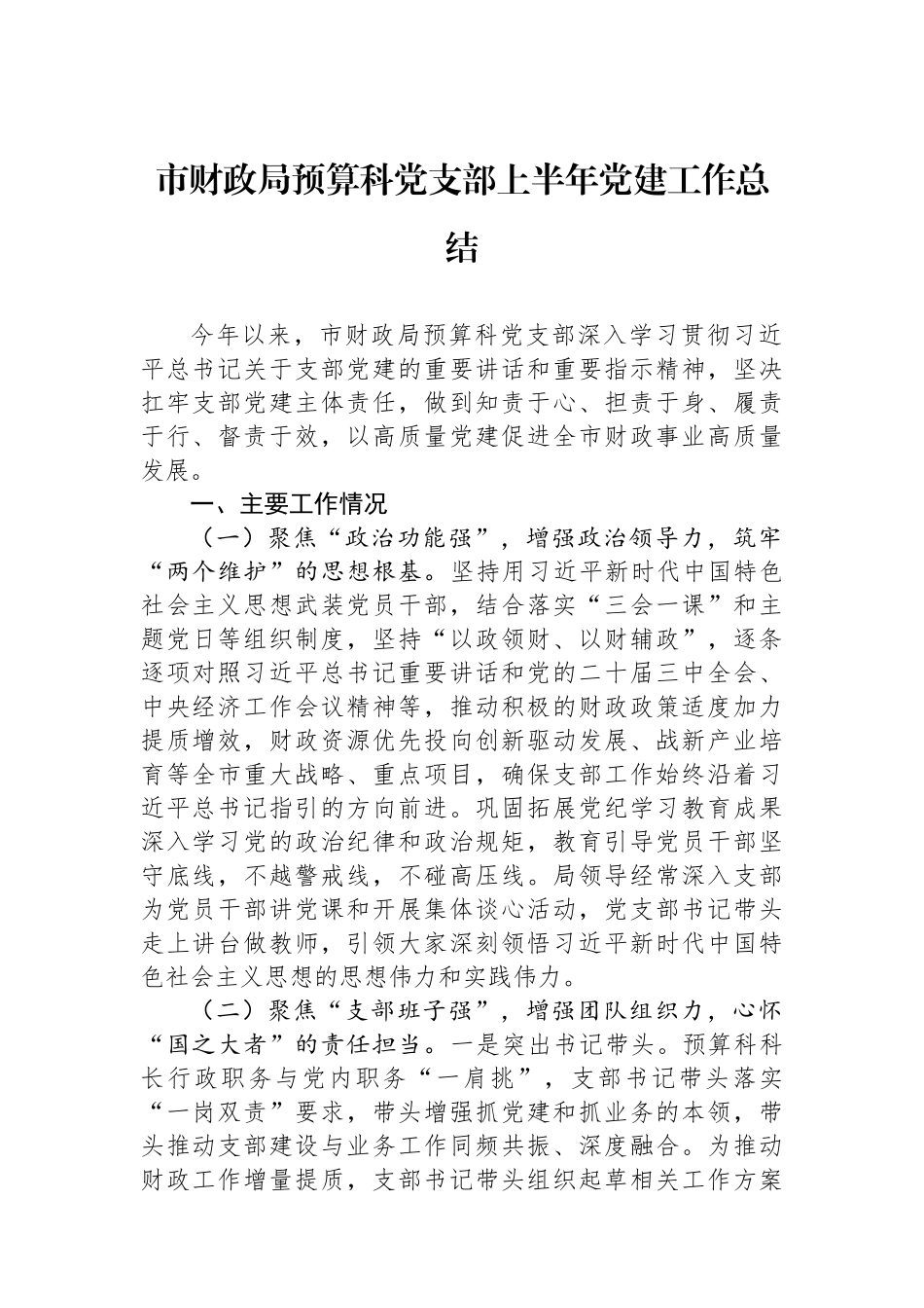 市财政局预算科党支部上半年党建工作总结.docx_第1页