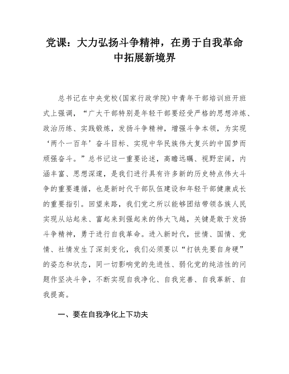 党课：大力弘扬斗争精神，在勇于自我革命中拓展新境界.docx_第1页