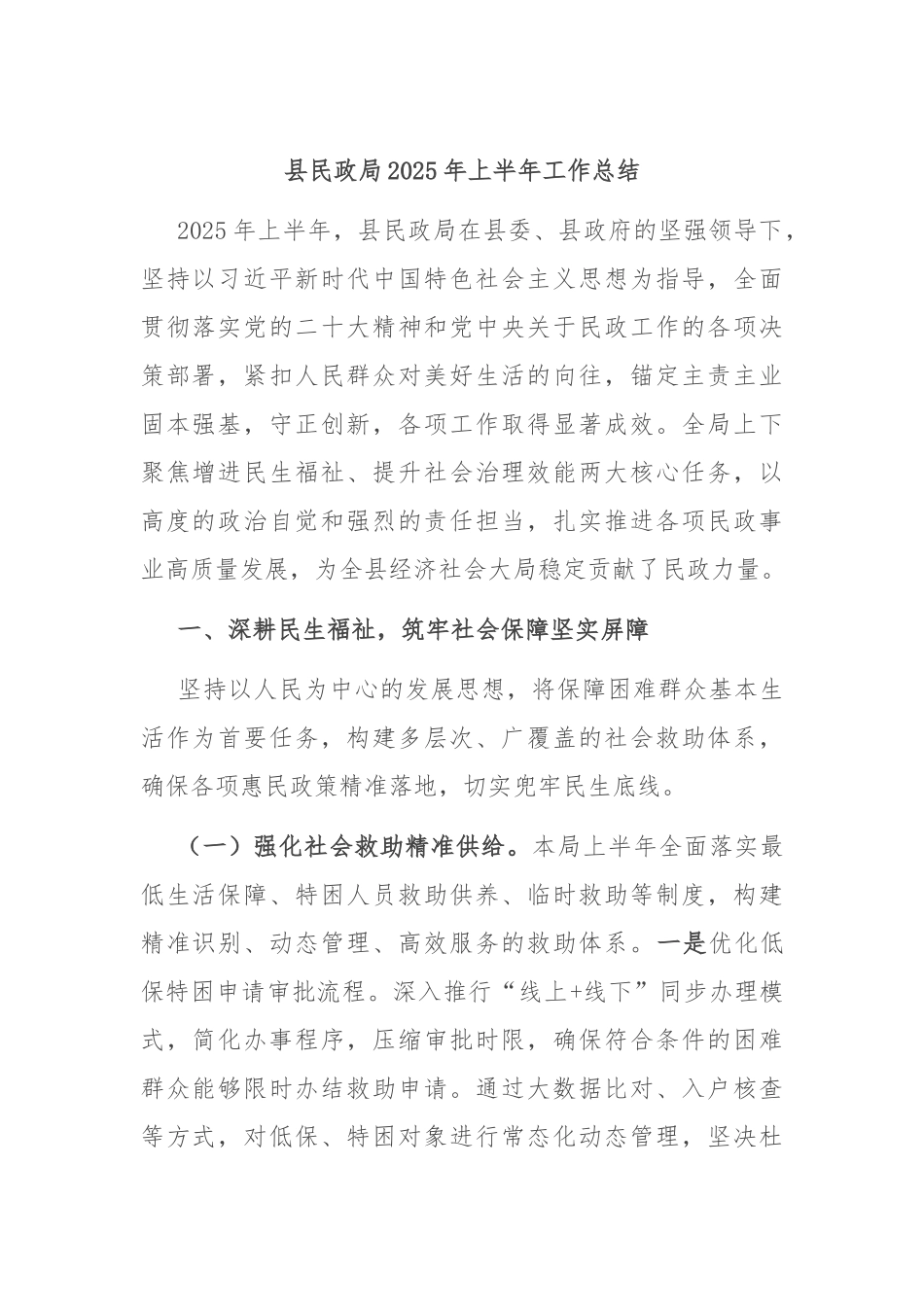 县民政局2025年上半年工作总结.docx_第1页