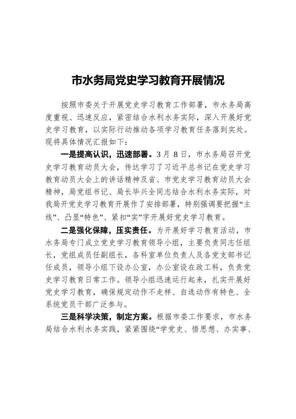 市水务局党史学习教育开展情况.docx_第1页
