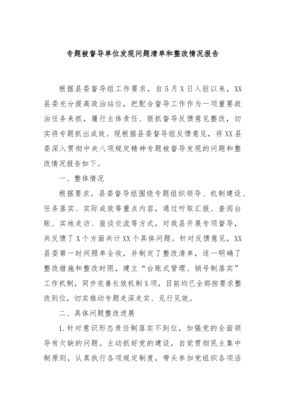专题被督导单位发现问题清单和整改情况报告.docx_第1页