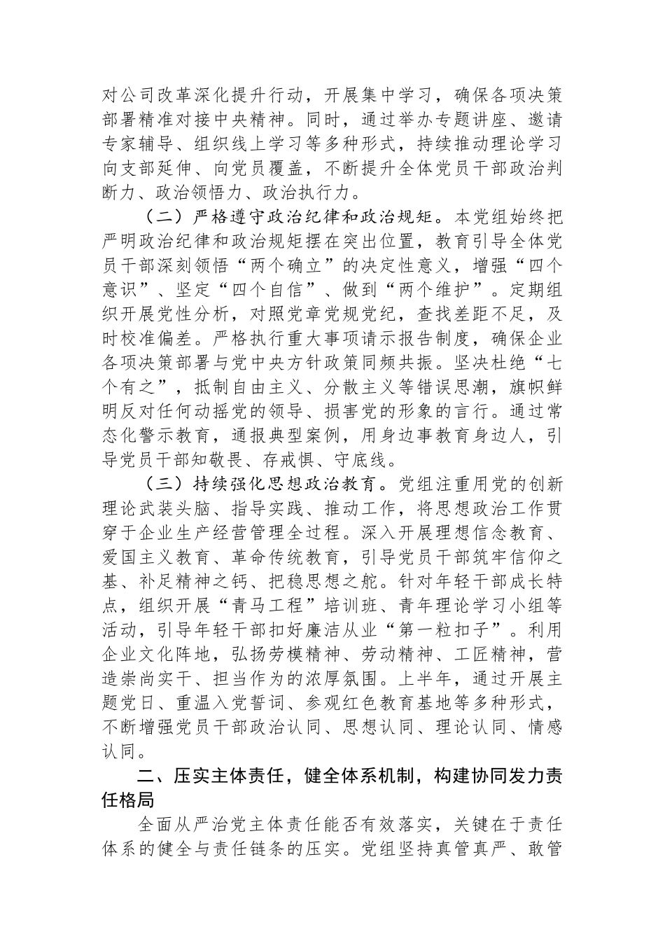 国企党组2025年上半年全面从严治党主体责任落实情况报告.docx_第2页