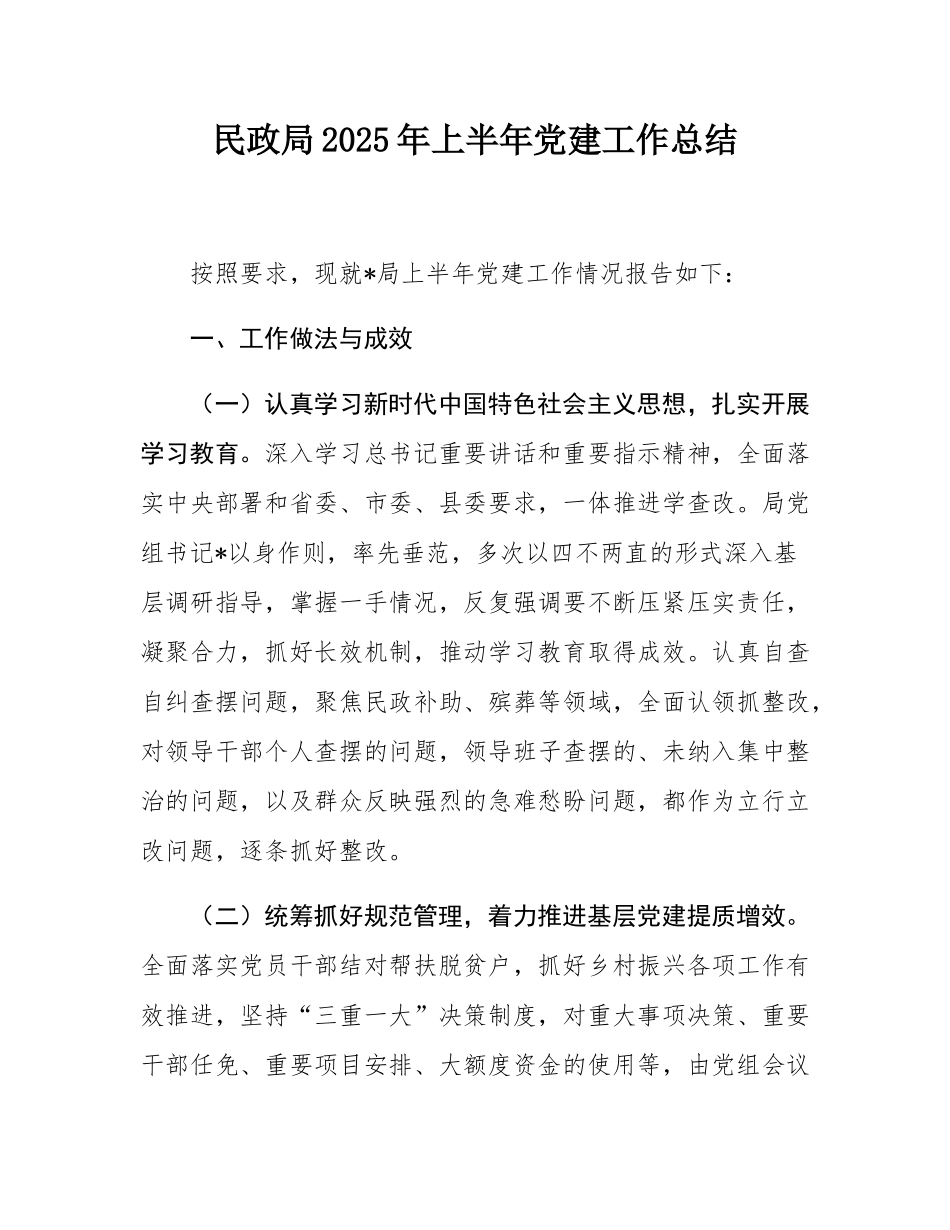 民政局2025年上半年党建工作总结.docx_第1页