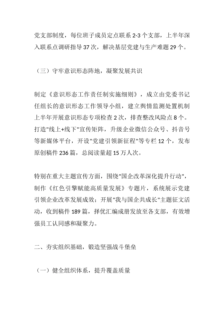 XX国有企业2025年上半年党建工作总结报告：筑牢红色根魂 赋能高质量发展.docx_第3页