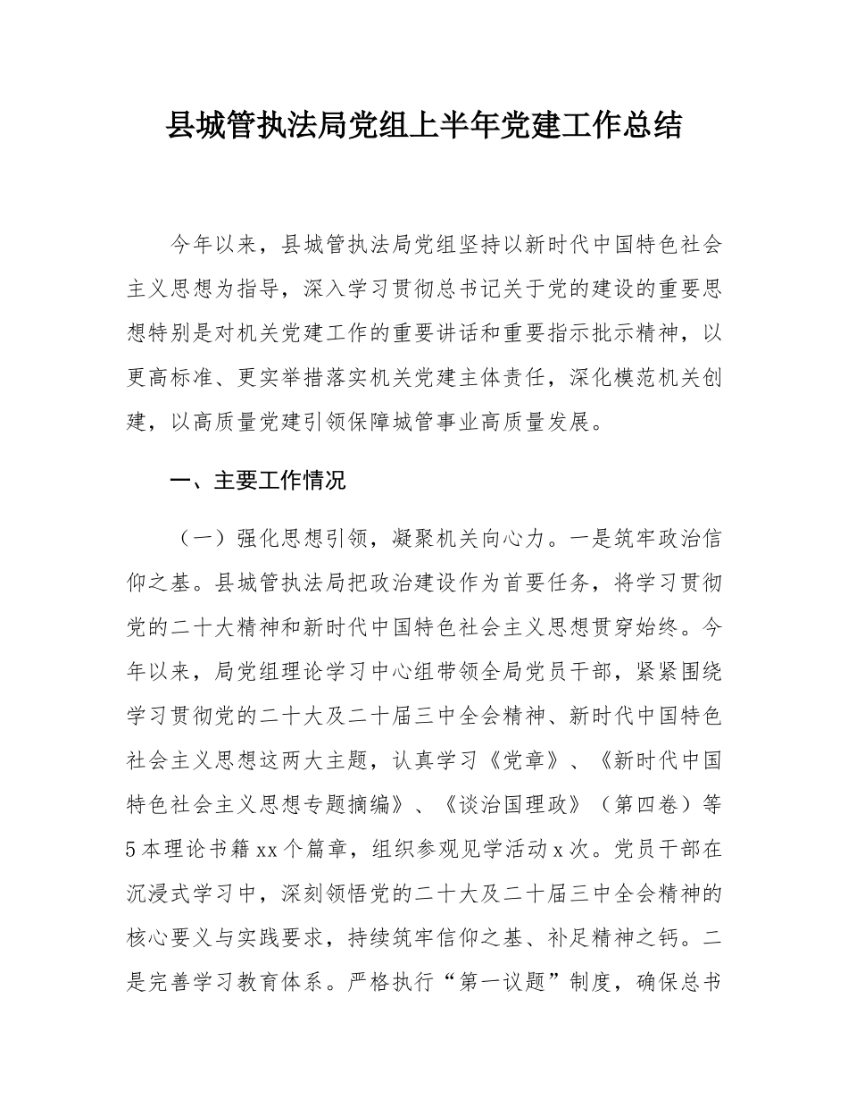 县城管执法局党组上半年党建工作总结.docx_第1页
