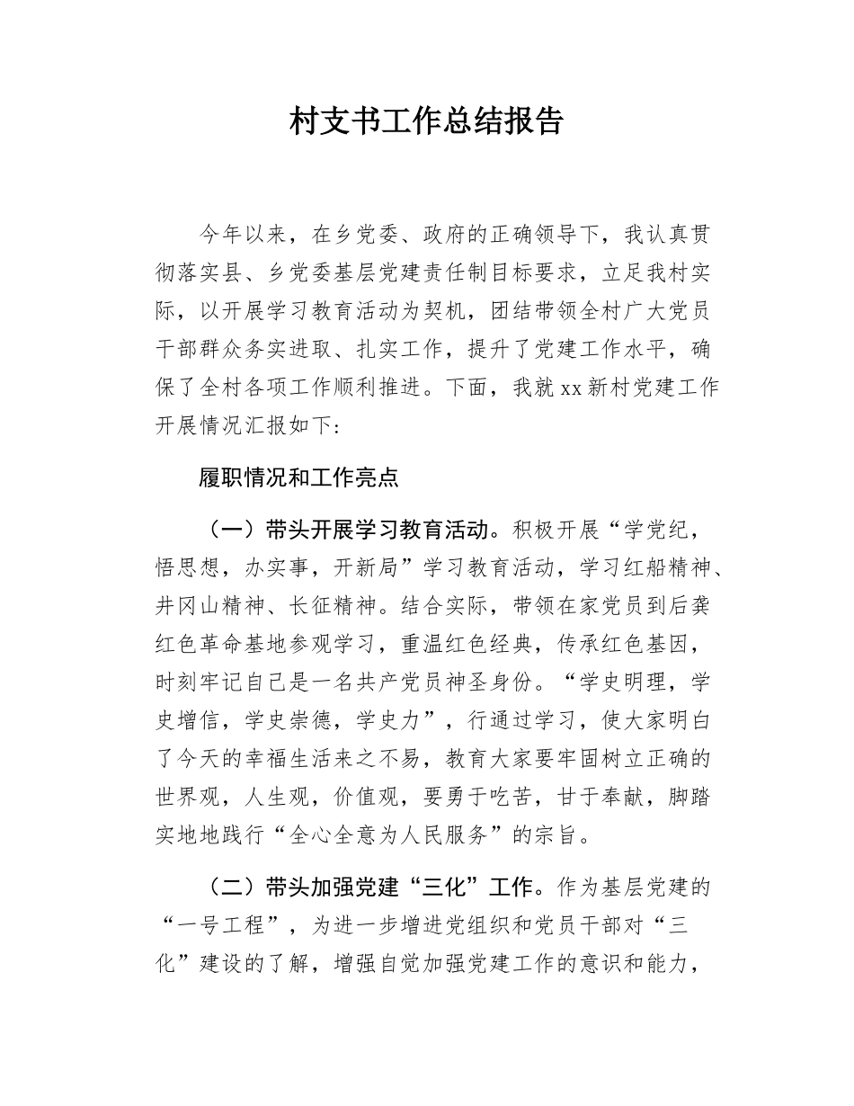 村支书工作总结报告.docx_第1页