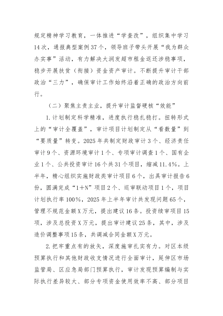 X区审计局2025年上半年工作总结和下半年工作安排.docx_第2页