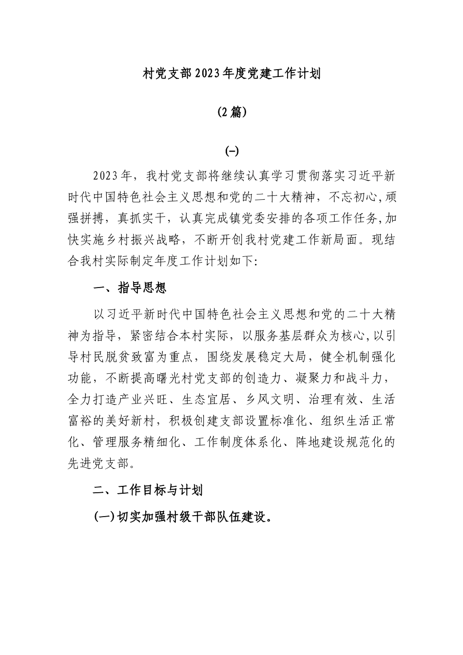 (2篇)村党支部2023年度党建工作计划.docx_第1页
