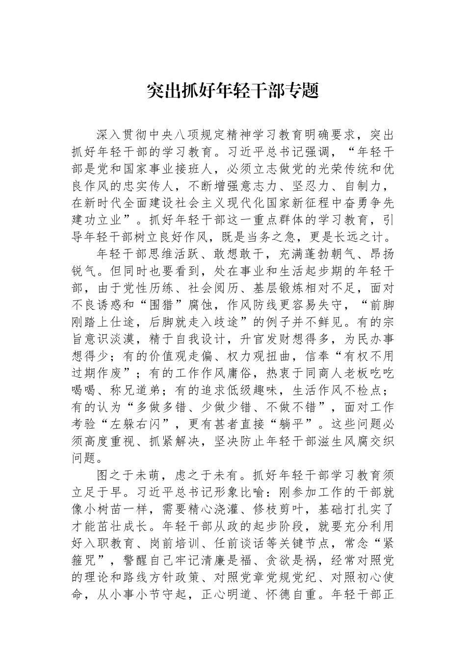 突出抓好年轻干部专题.docx_第1页