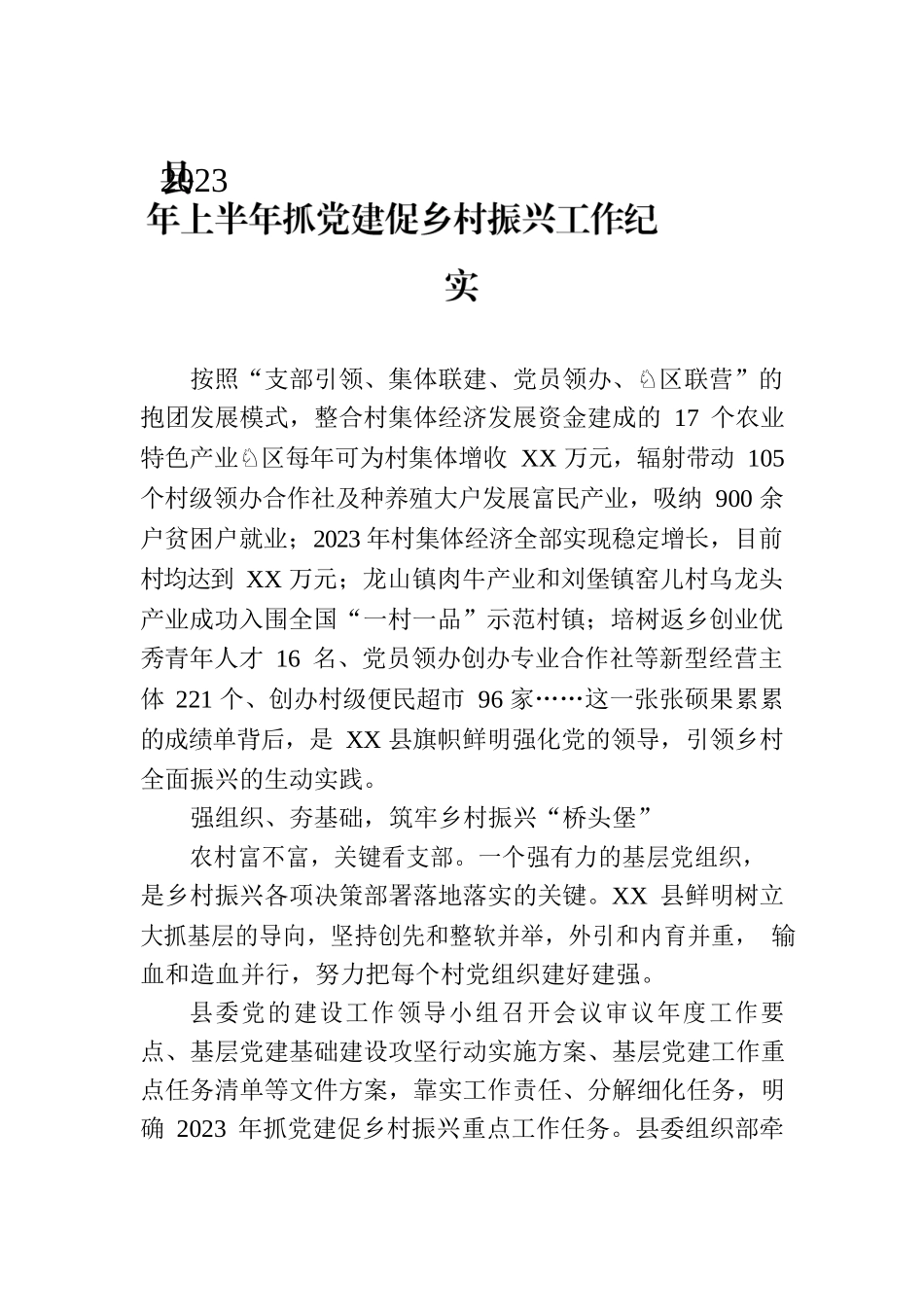 县2023年上半年抓党建促乡村振兴工作纪实(20230718).docx_第1页