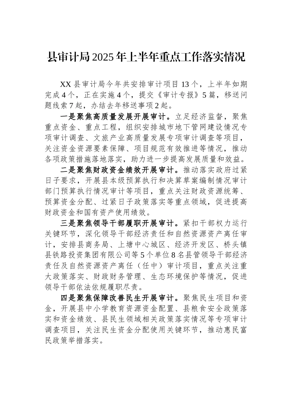 县审计局2025年上半年重点工作落实情况.docx_第1页