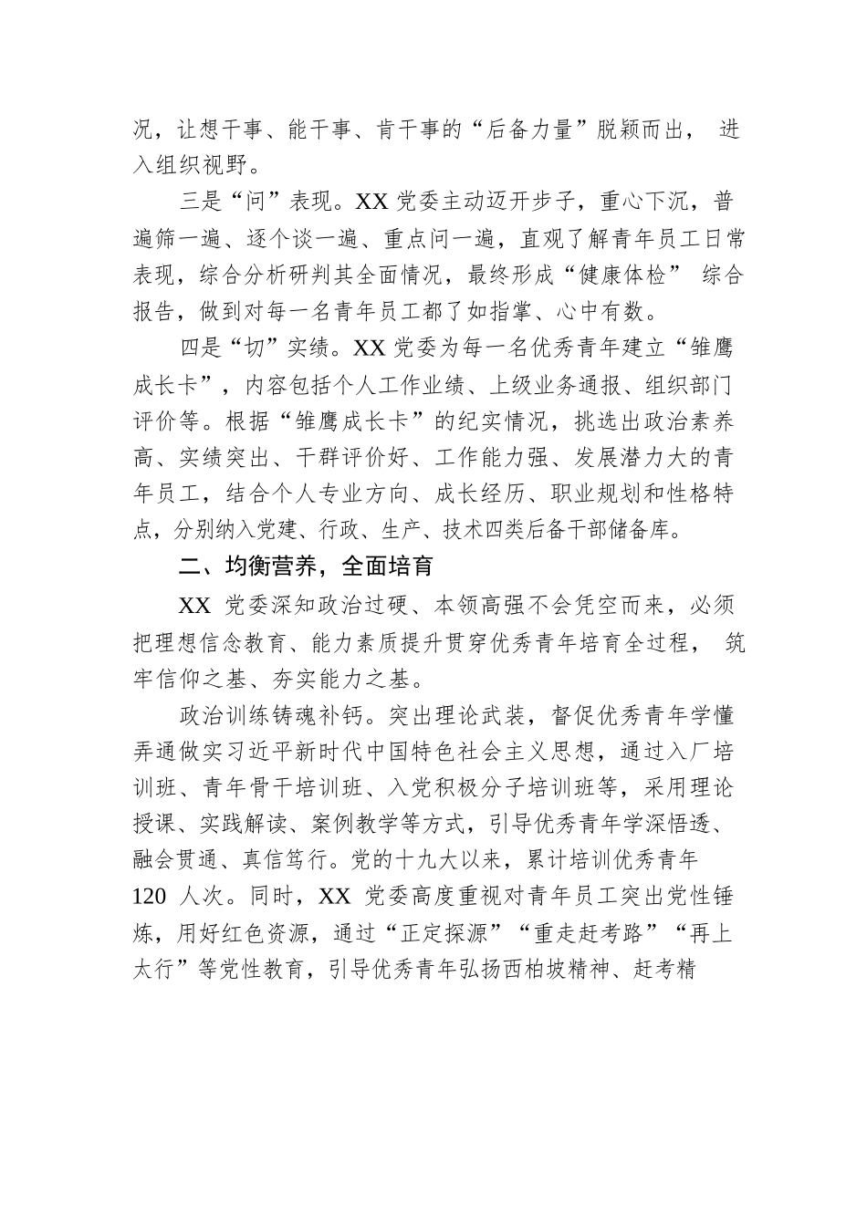 国企党建经验交流：“选育用管”全链条发力 为年轻干部打造成长矩阵.docx_第2页