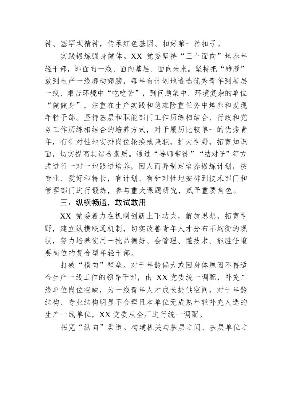 国企党建经验交流：“选育用管”全链条发力 为年轻干部打造成长矩阵.docx_第3页