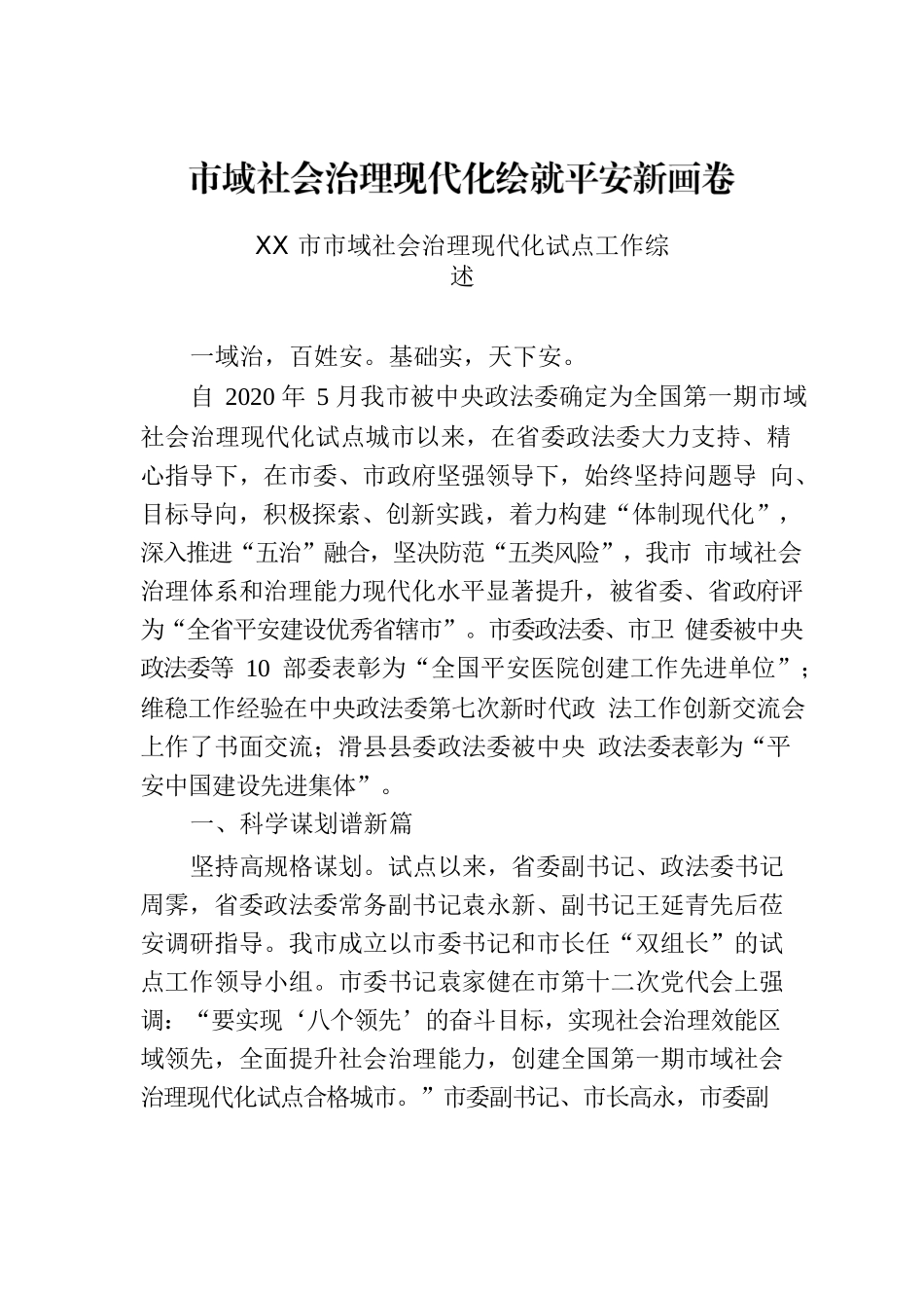 XX市市域社会治理现代化试点工作综述.docx_第1页