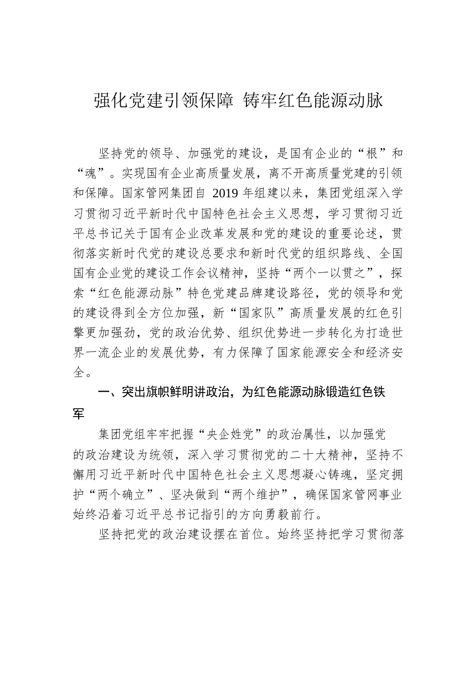 强化党建引领保障 铸牢红色能源动脉.docx_第1页