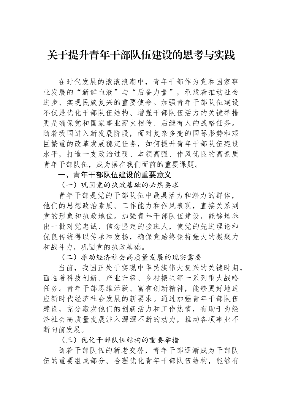 关于提升青年干部队伍建设的思考与实践.docx_第1页