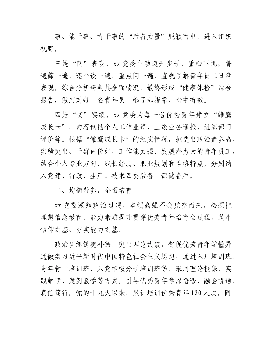 国企公司党建经验交流：“选育用管”全链条发力 为年轻干部打造成长矩阵.docx_第2页