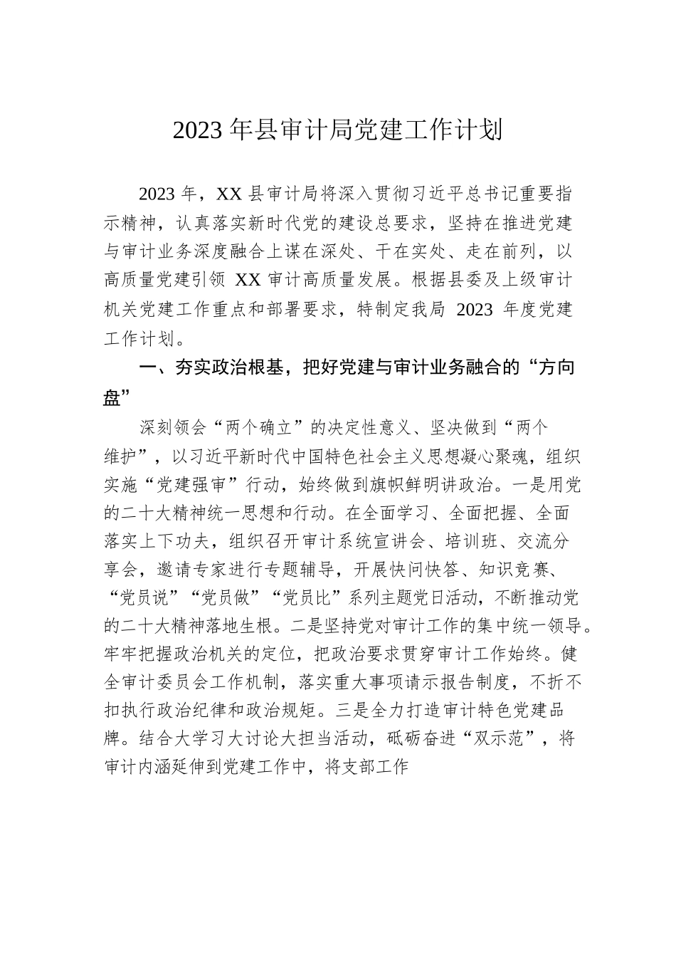 2023年县审计局党建工作计划.docx_第1页