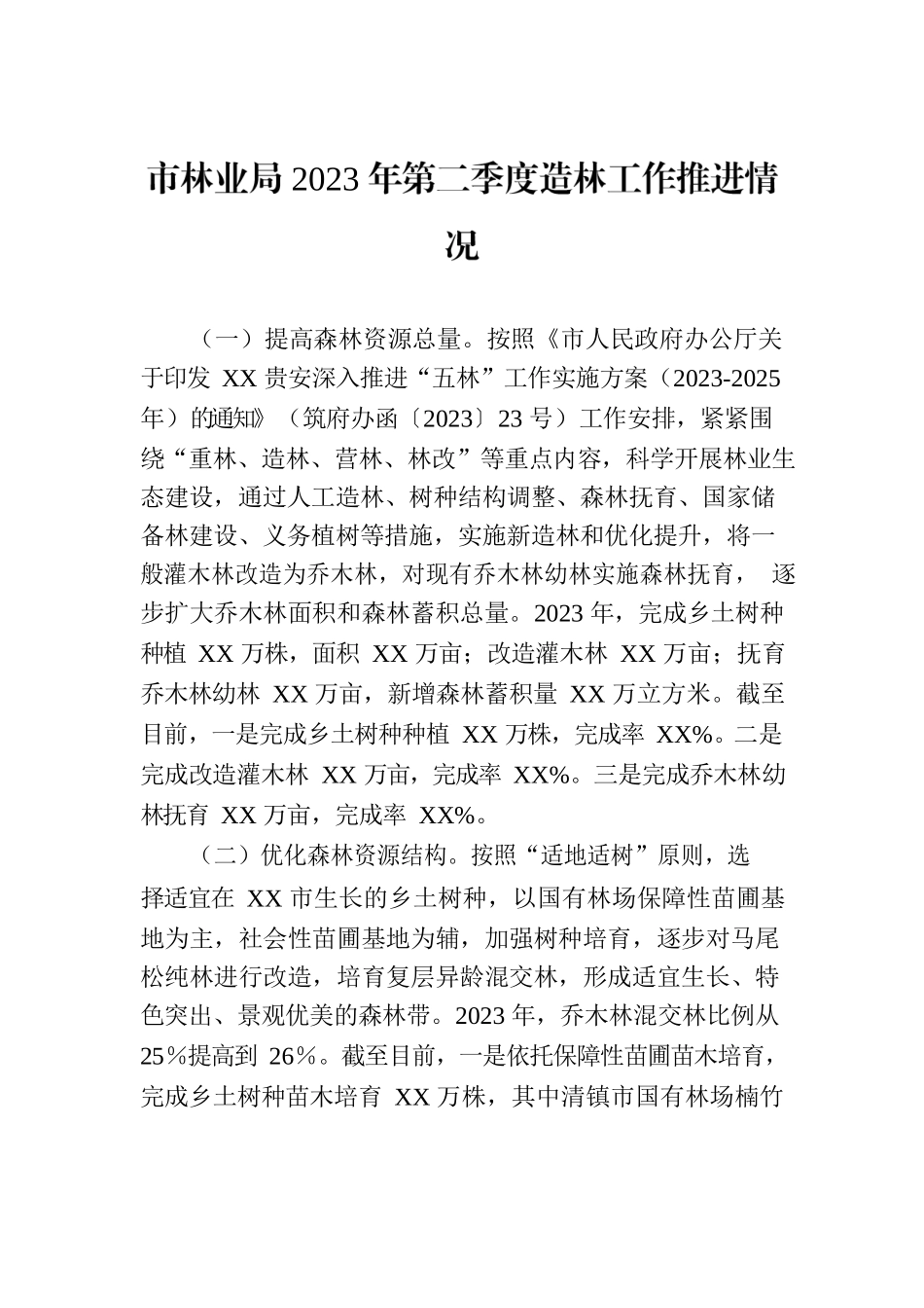 市林业局2023年第二季度造林工作推进情况(20230630).docx_第1页