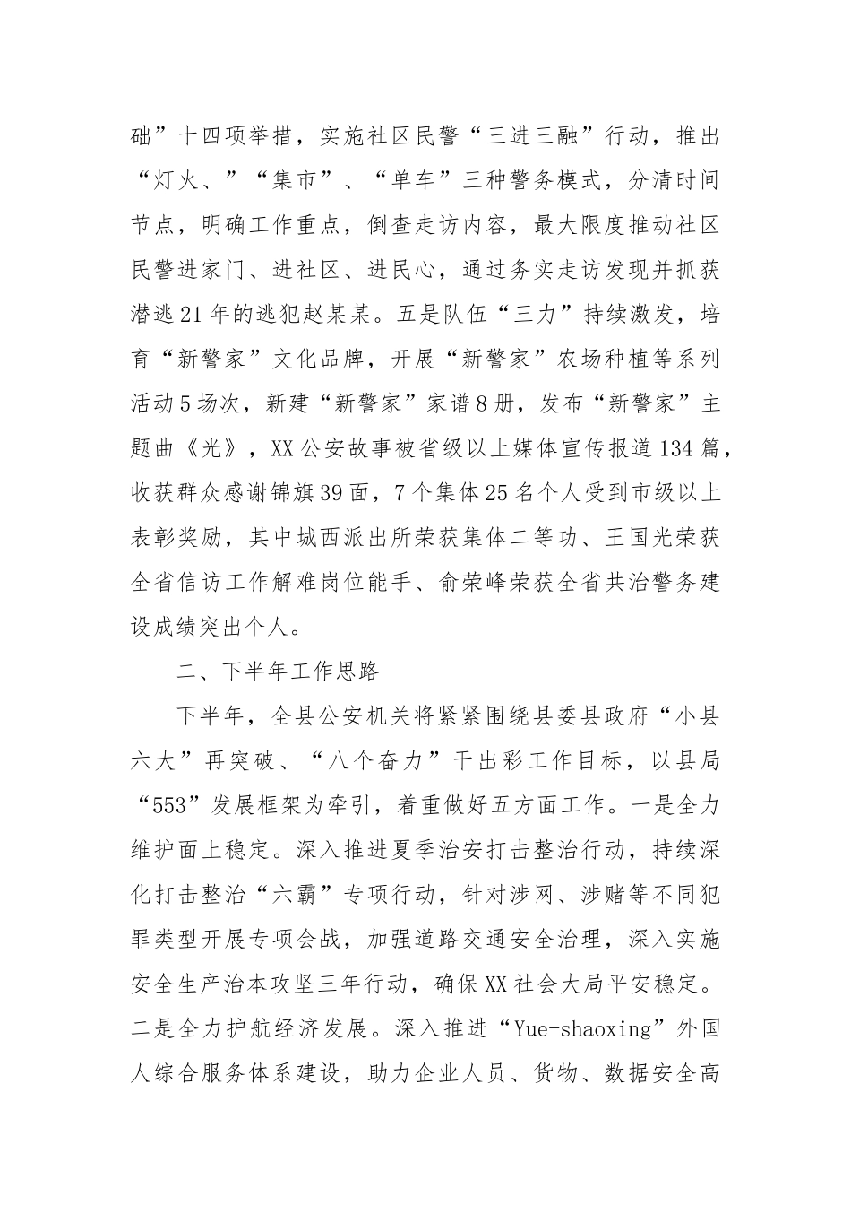 县公安局2025年上半年工作总结及下半年工作思路.docx_第2页