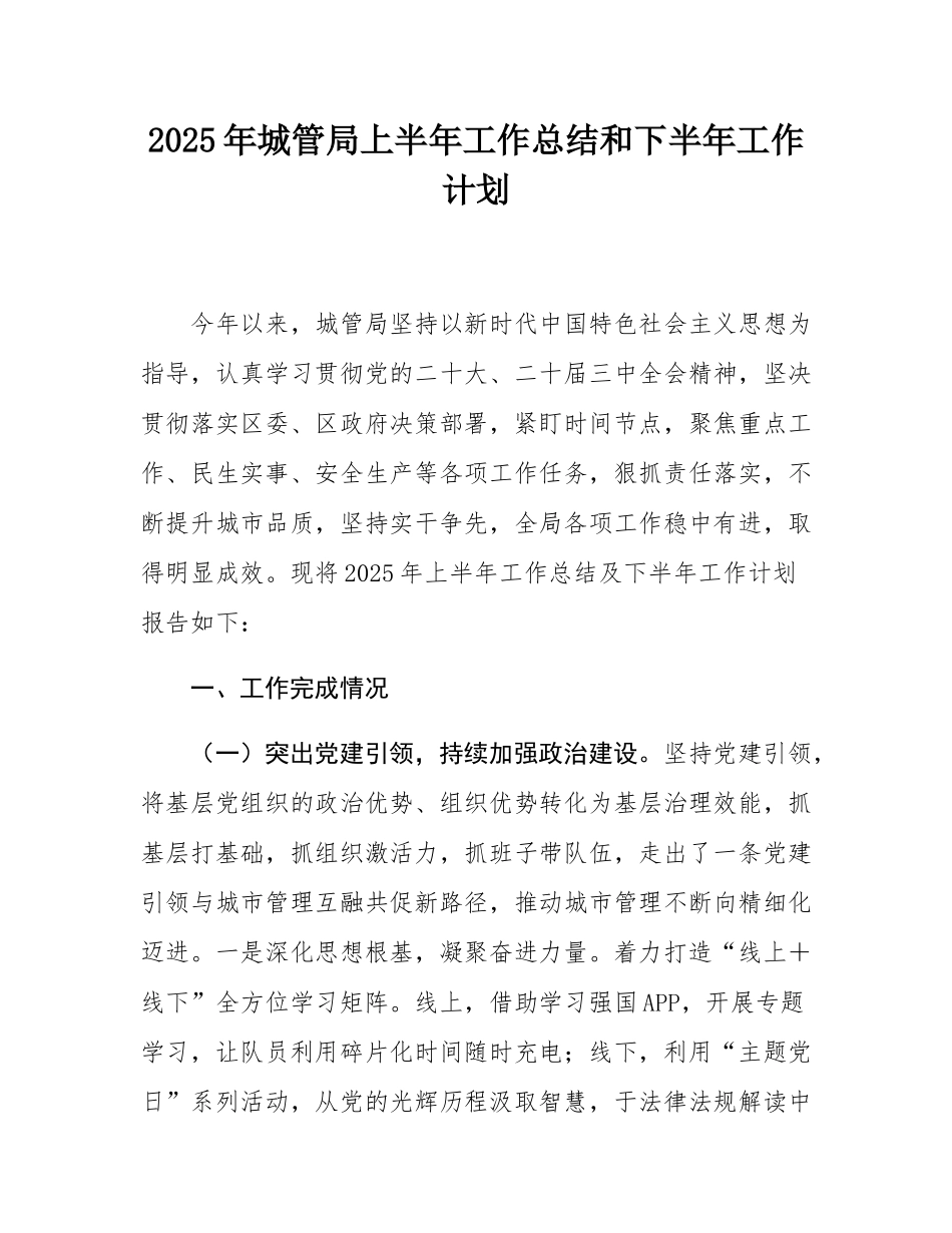 2025年城管局上半年工作总结和下半年工作计划.docx_第1页