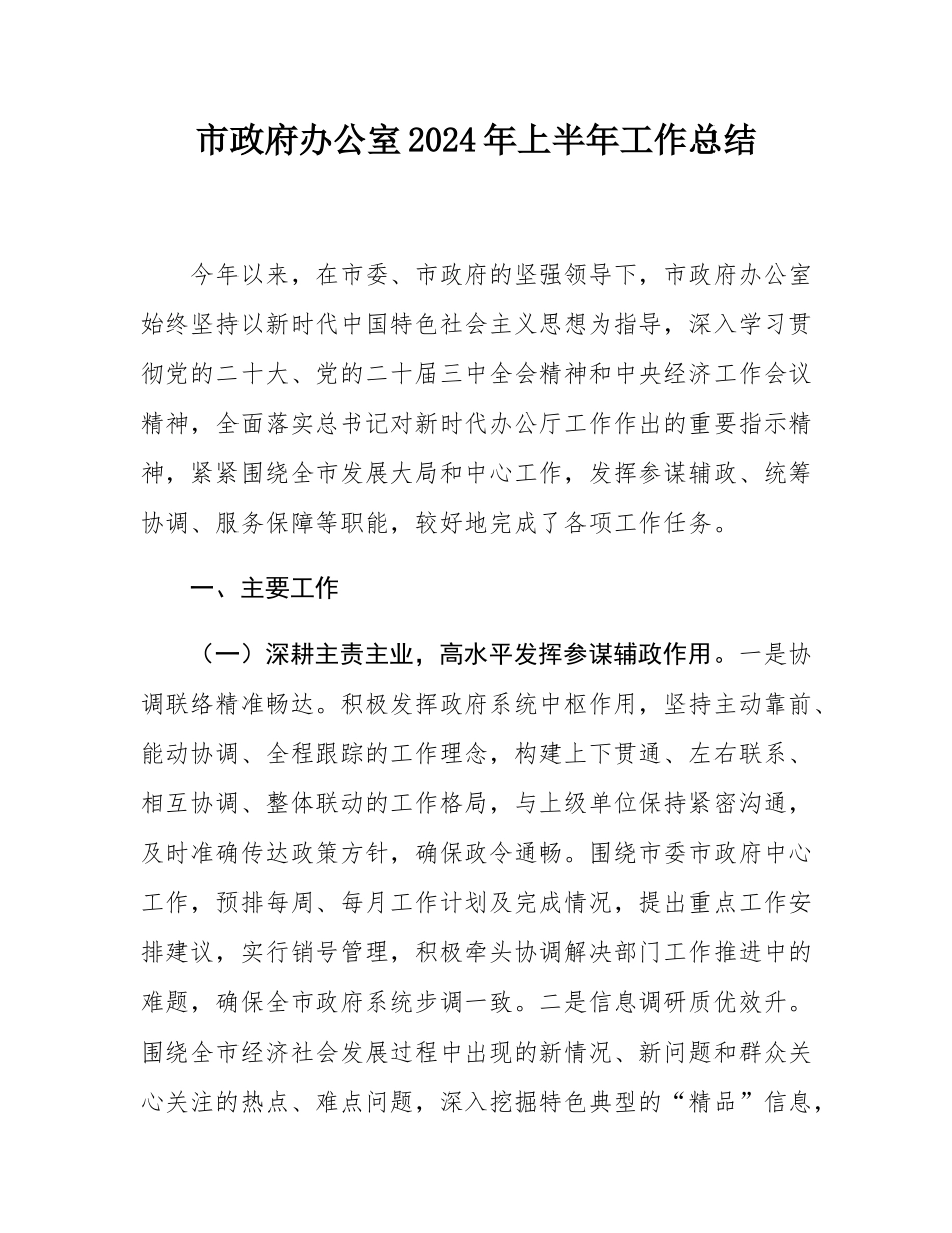 市政府办公室2024年上半年工作总结.docx_第1页