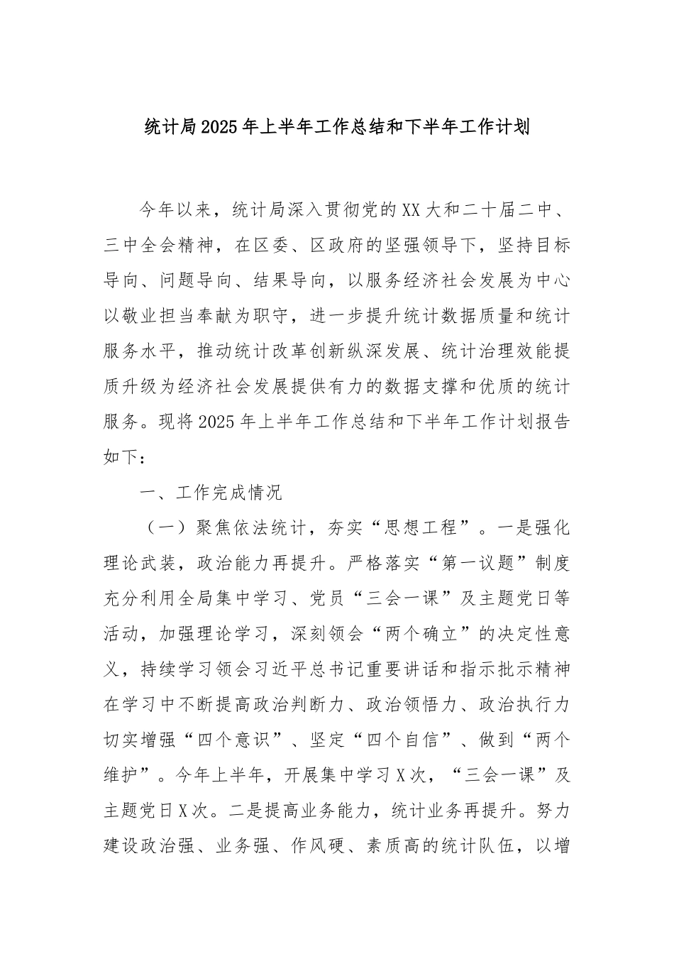 统计局2025年上半年工作总结和下半年工作计划.docx_第1页