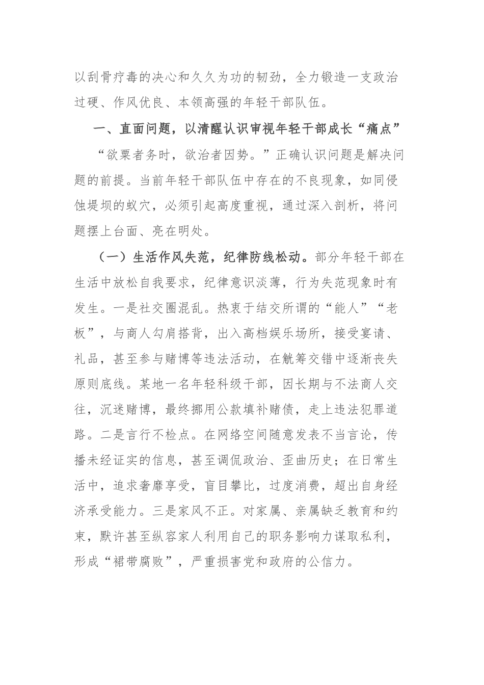 在年轻干部“生活不检点、玩心重、混日子等”突出问题专项整治工作会议上的讲话.docx_第2页
