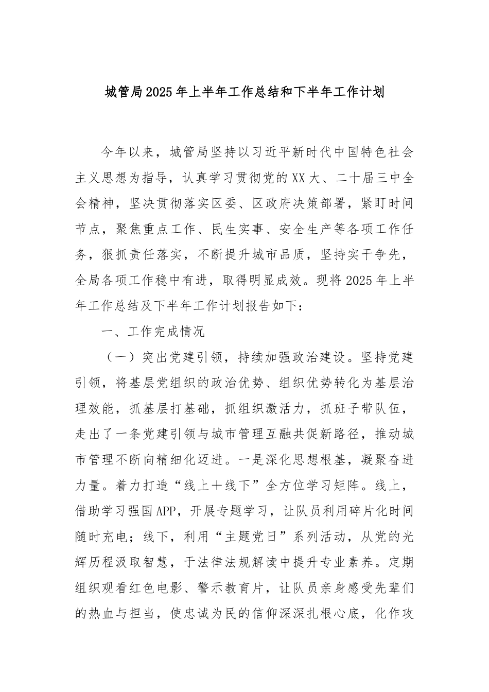 城管局2025年上半年工作总结和下半年工作计划.docx_第1页