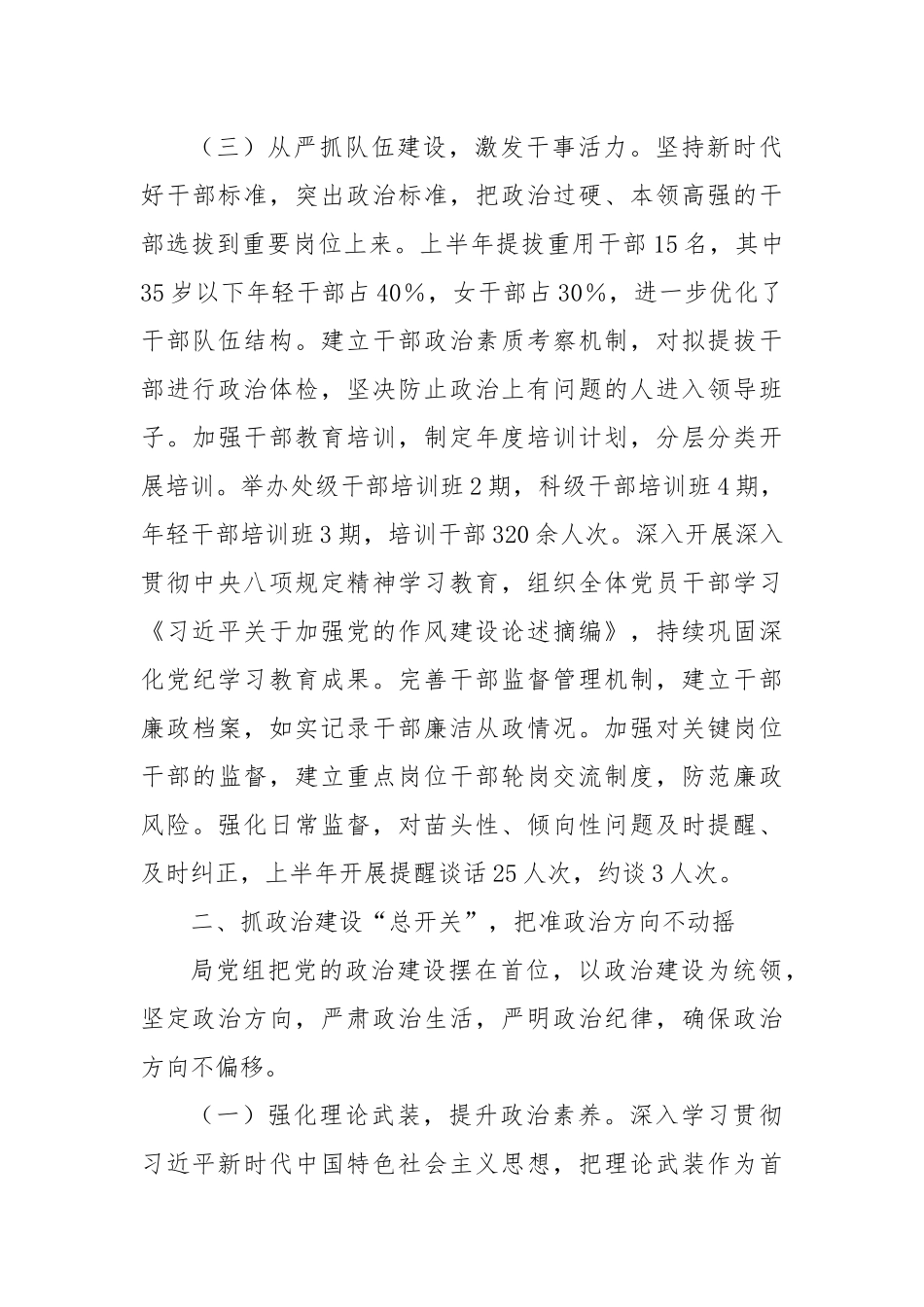 XX市局2025年上半年落实全面从严治党主体责任情况报告.docx_第3页