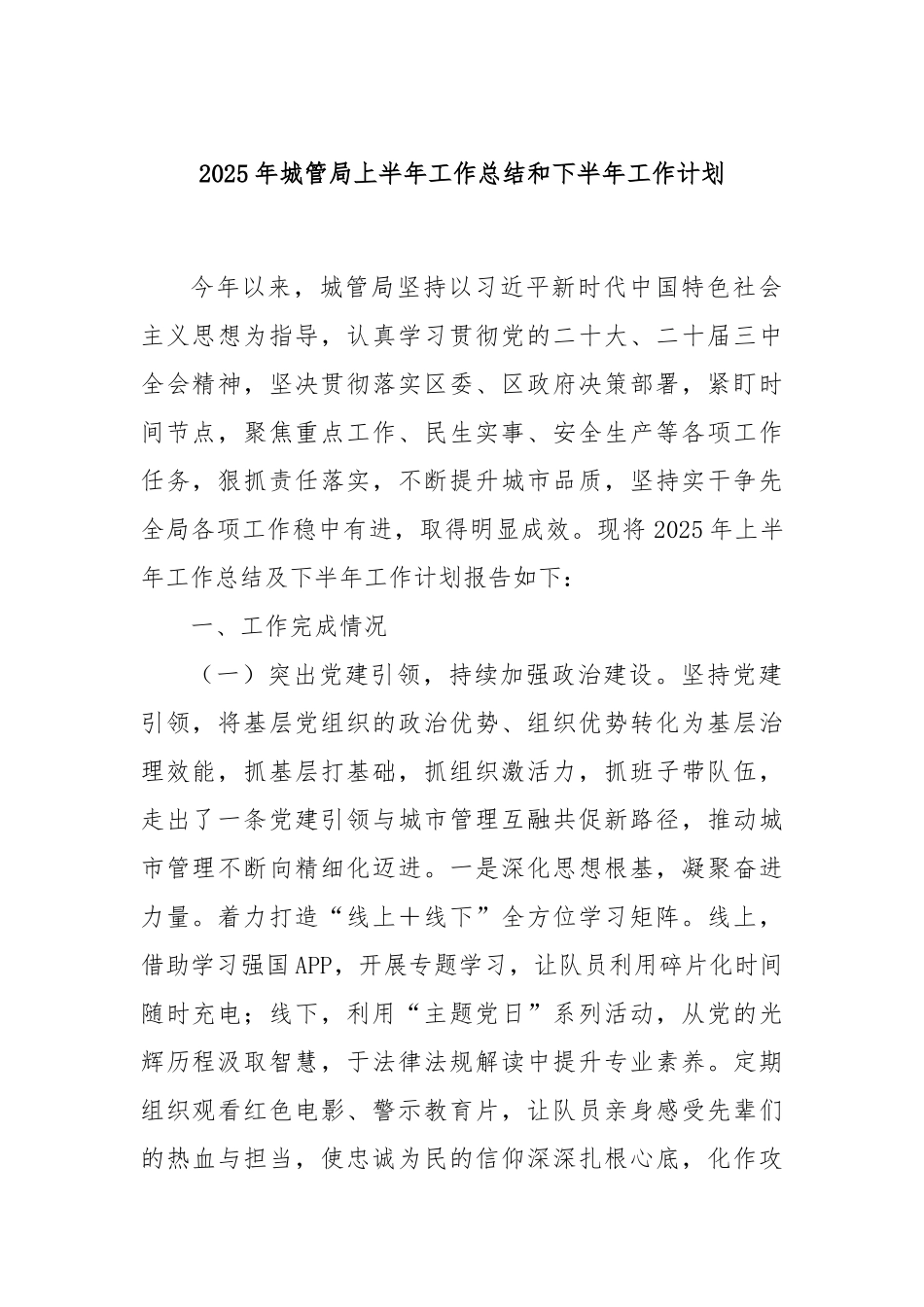 2025年城管局上半年工作总结和下半年工作计划.docx_第1页