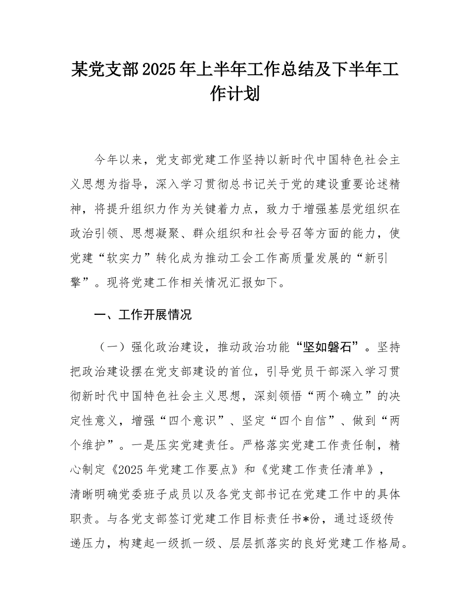 某党支部2025年上半年工作总结及下半年工作计划.docx_第1页