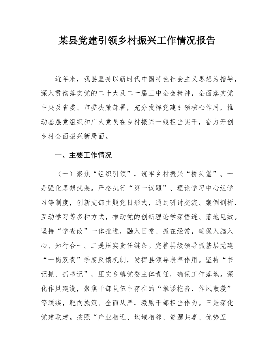 某县党建引领乡村振兴工作情况报告.docx_第1页