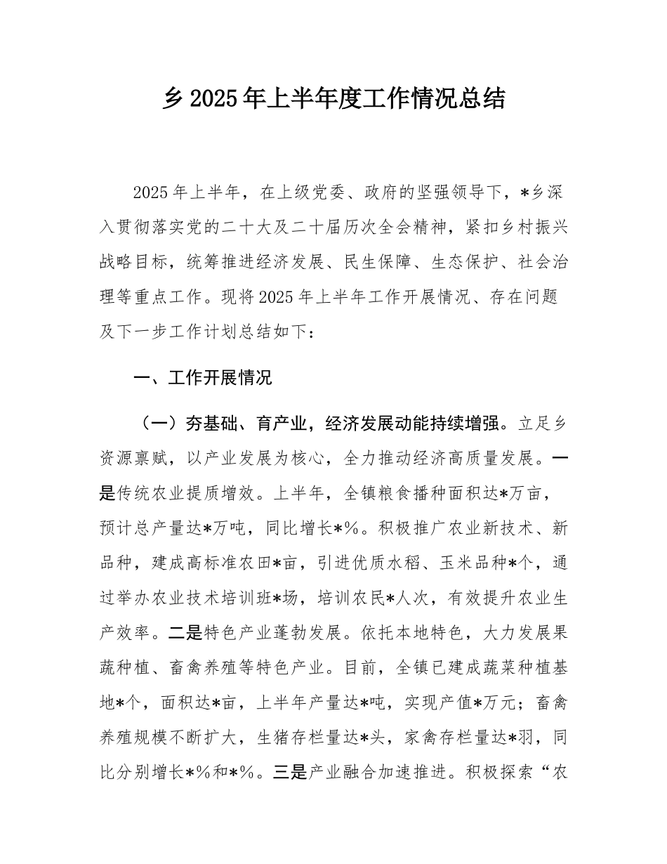 乡2025年上半年度工作情况总结.docx_第1页