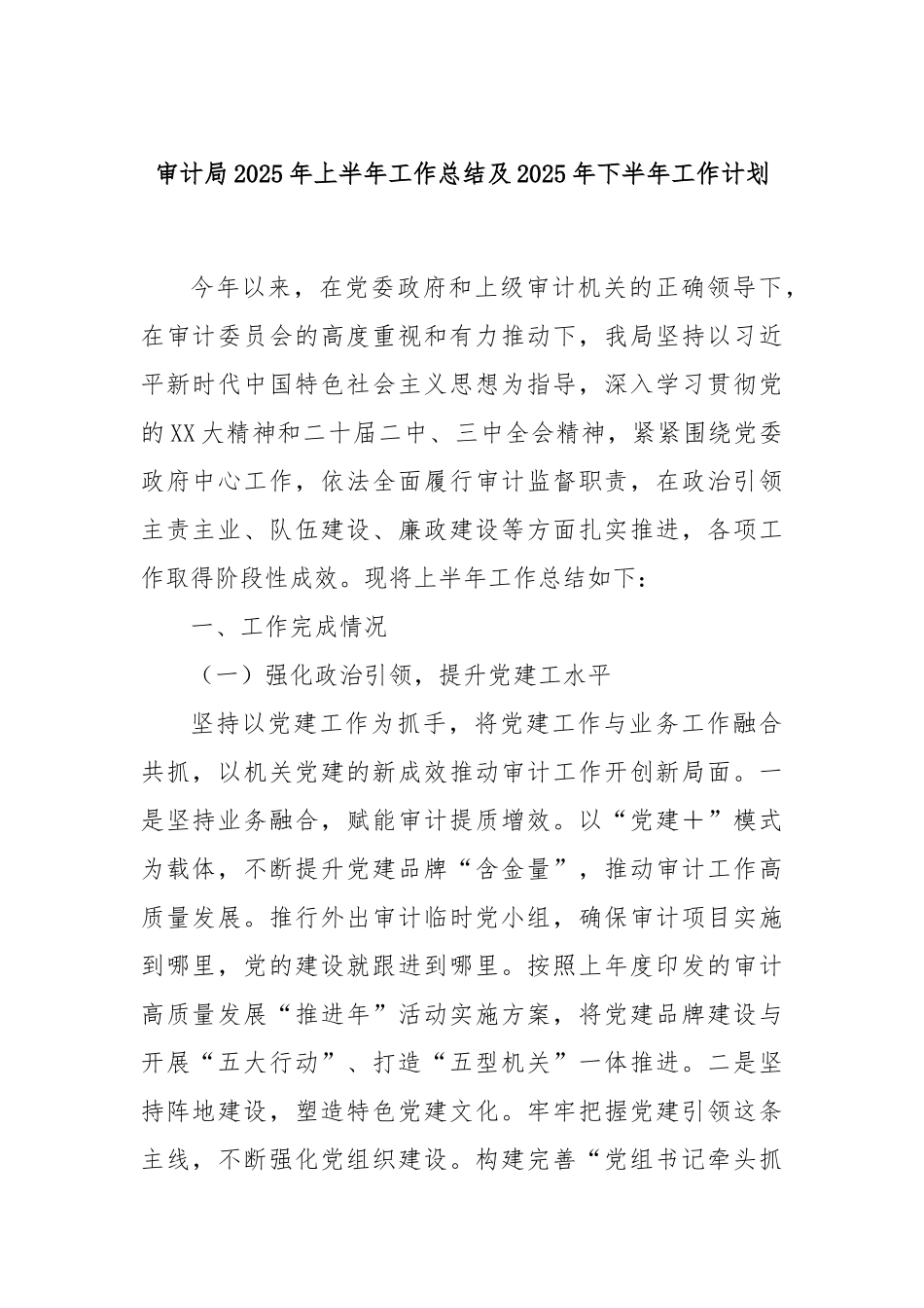 审计局2025年上半年工作总结及2025年下半年工作计划.docx_第1页