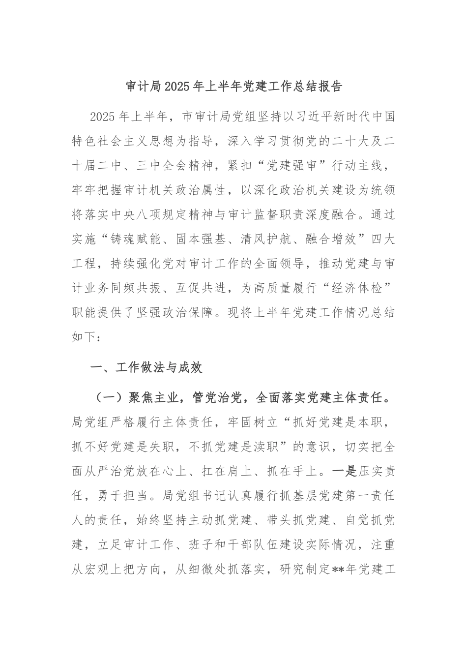 审计局2025年上半年党建工作总结报告.docx_第1页