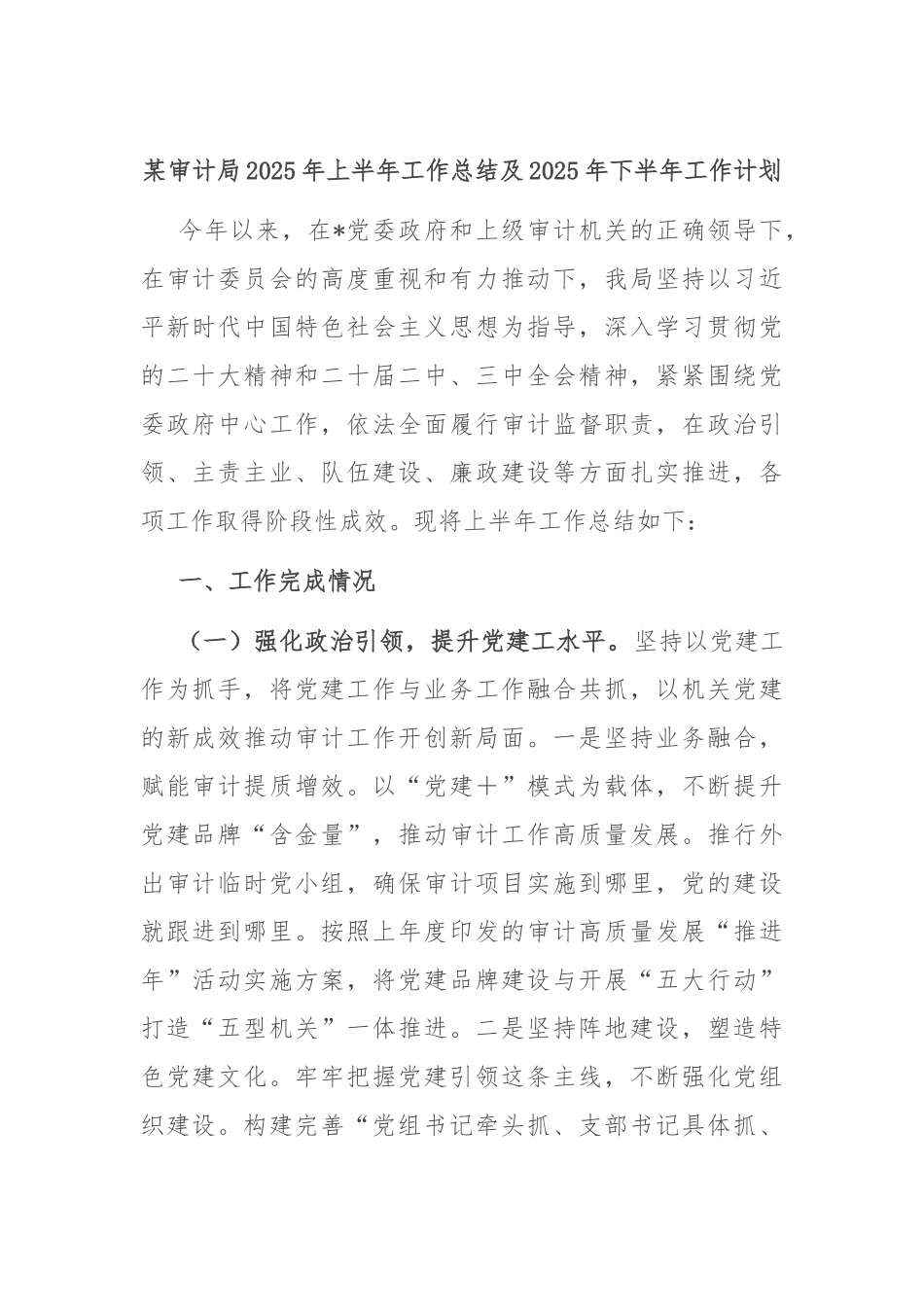 某审计局2025年上半年工作总结及2025年下半年工作计划.docx_第1页