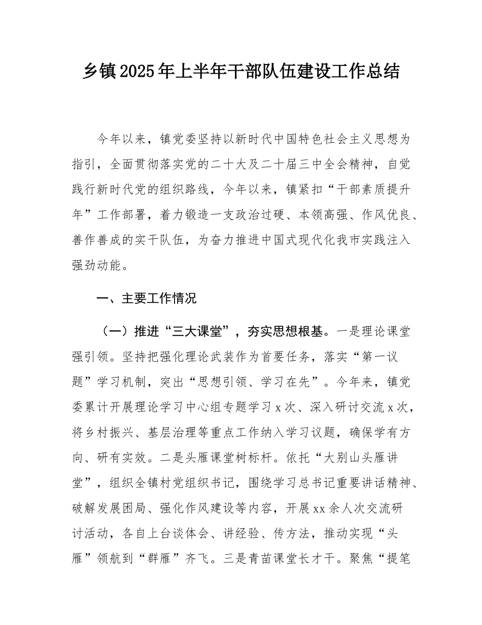 乡镇2025年上半年干部队伍建设工作总结.docx_第1页