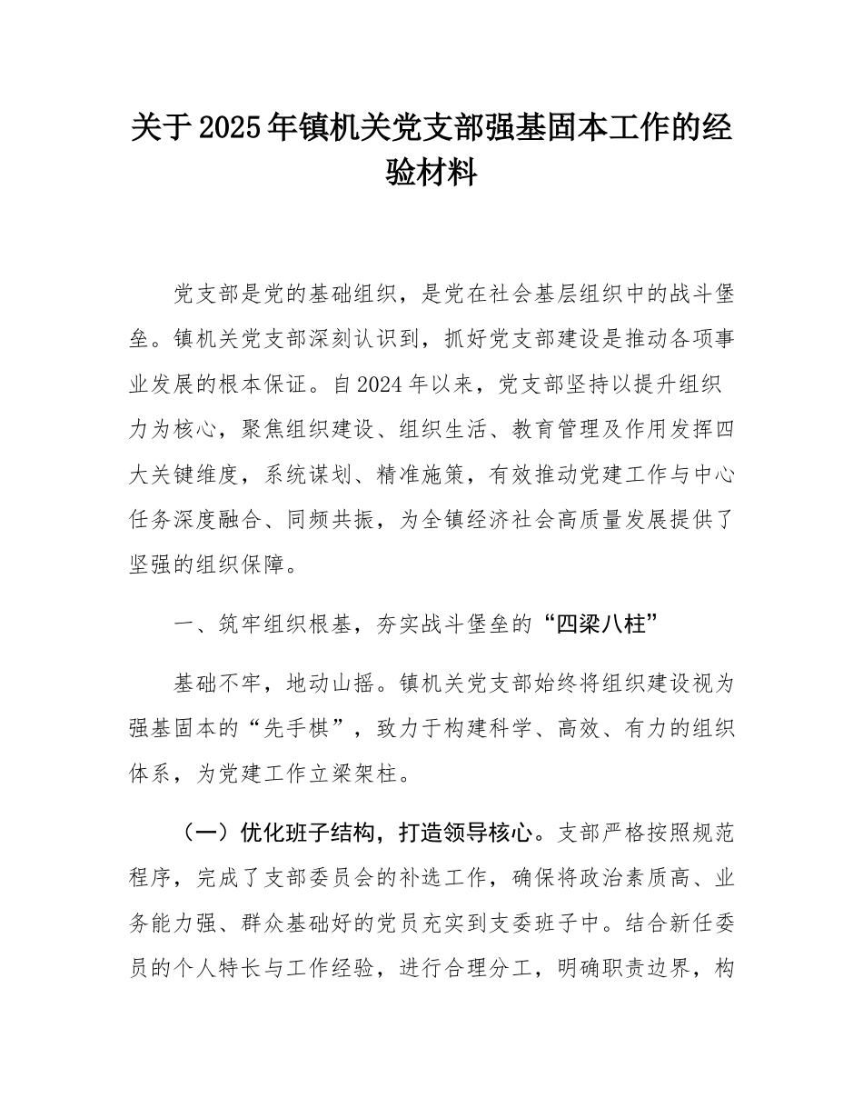 关于2025年镇机关党支部强基固本工作的经验材料.docx_第1页