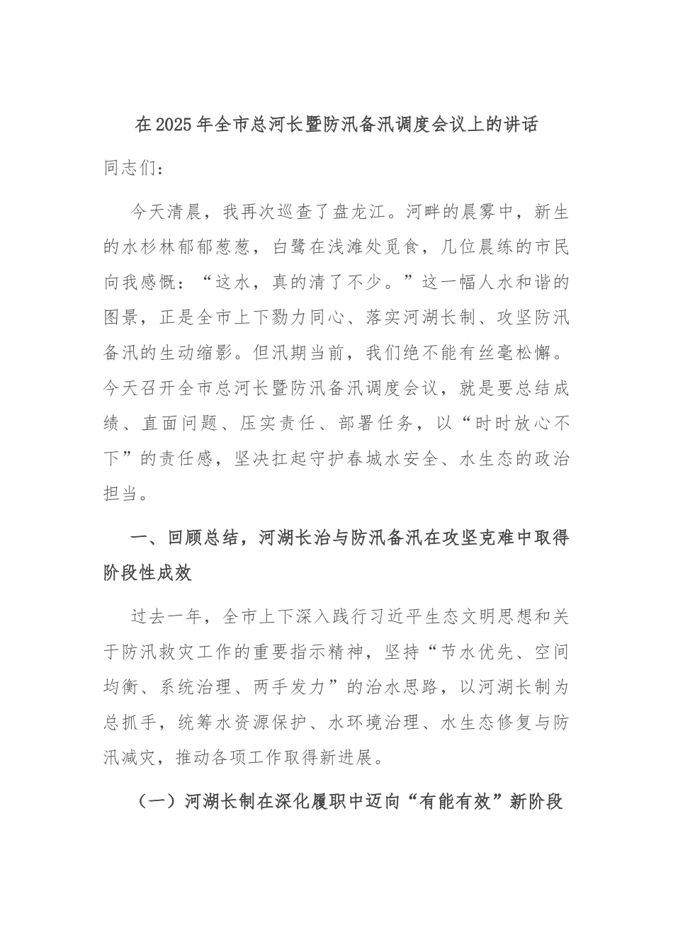 在2025年全市总河长暨防汛备汛调度会议上的讲话.docx_第1页