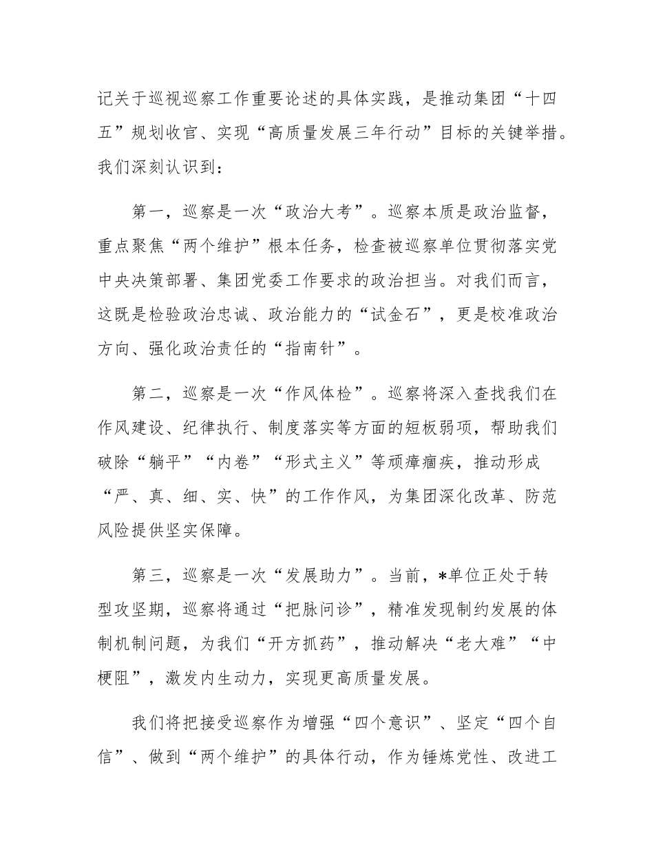 在2025年集团巡察工作动员会上的表态发言讲话.docx_第2页
