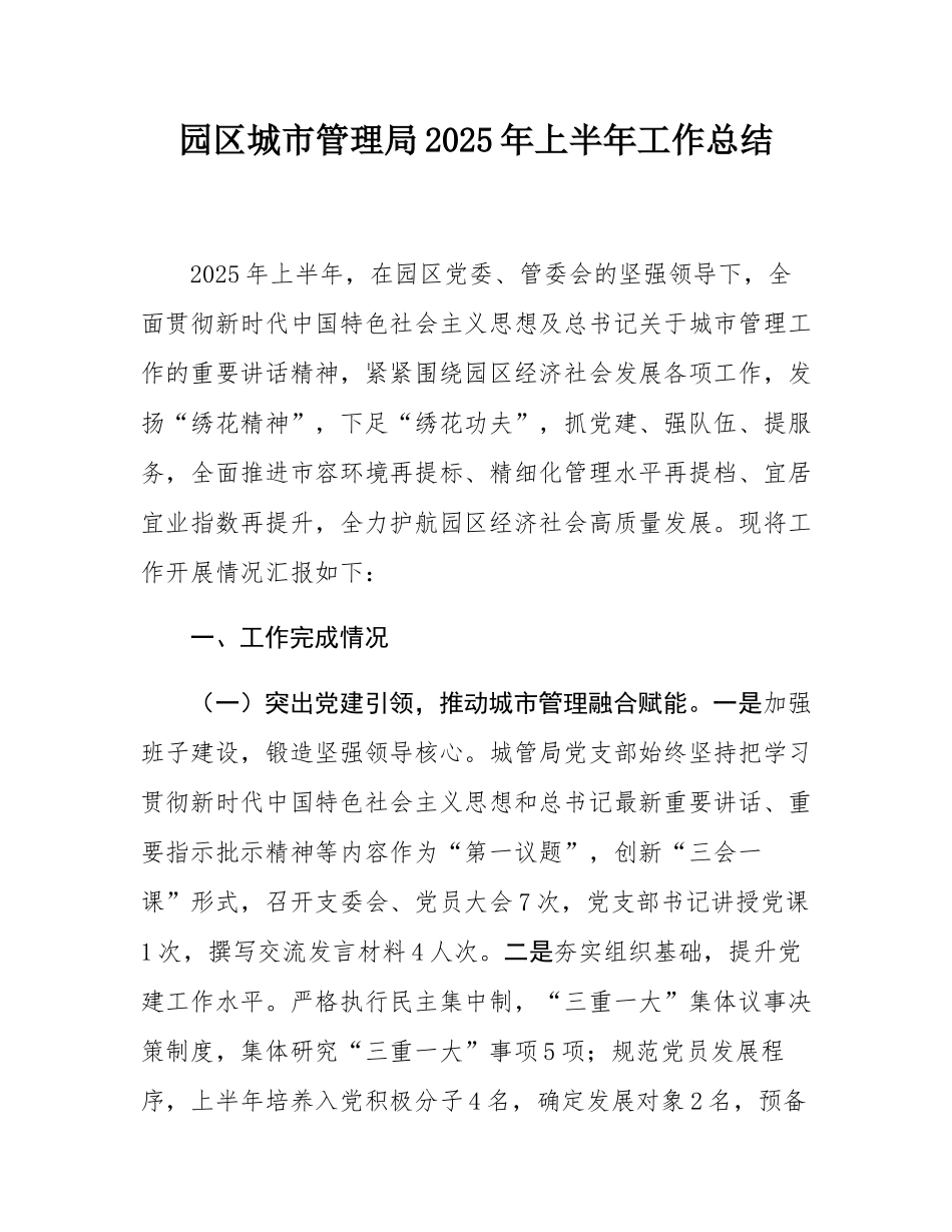 园区城市管理局2025年上半年工作总结.docx_第1页