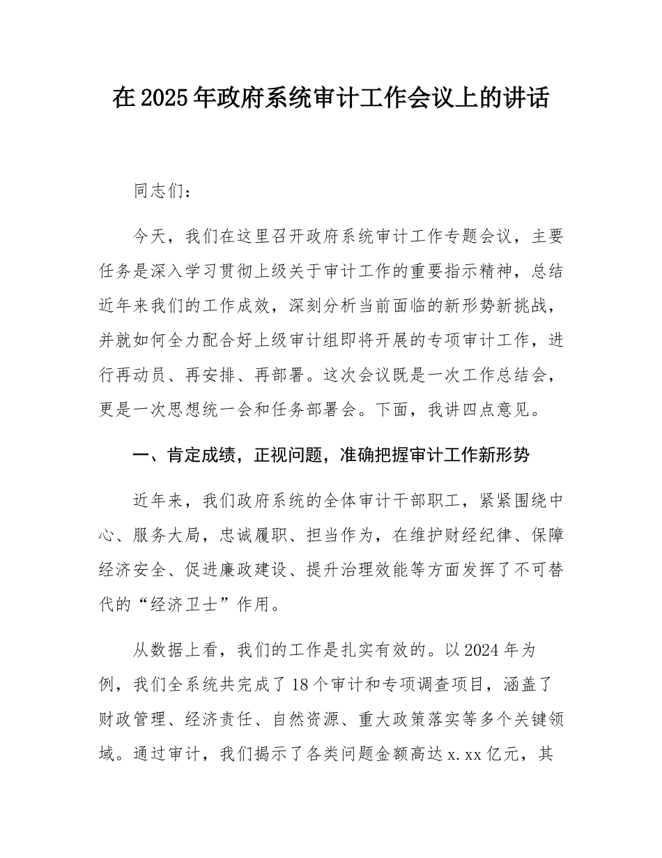 在2025年政府系统审计工作会议上的讲话.docx_第1页