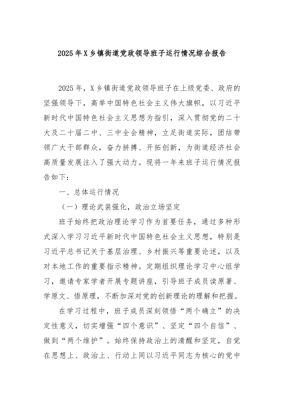 2025年X乡镇街道党政领导班子运行情况综合报告.docx_第1页