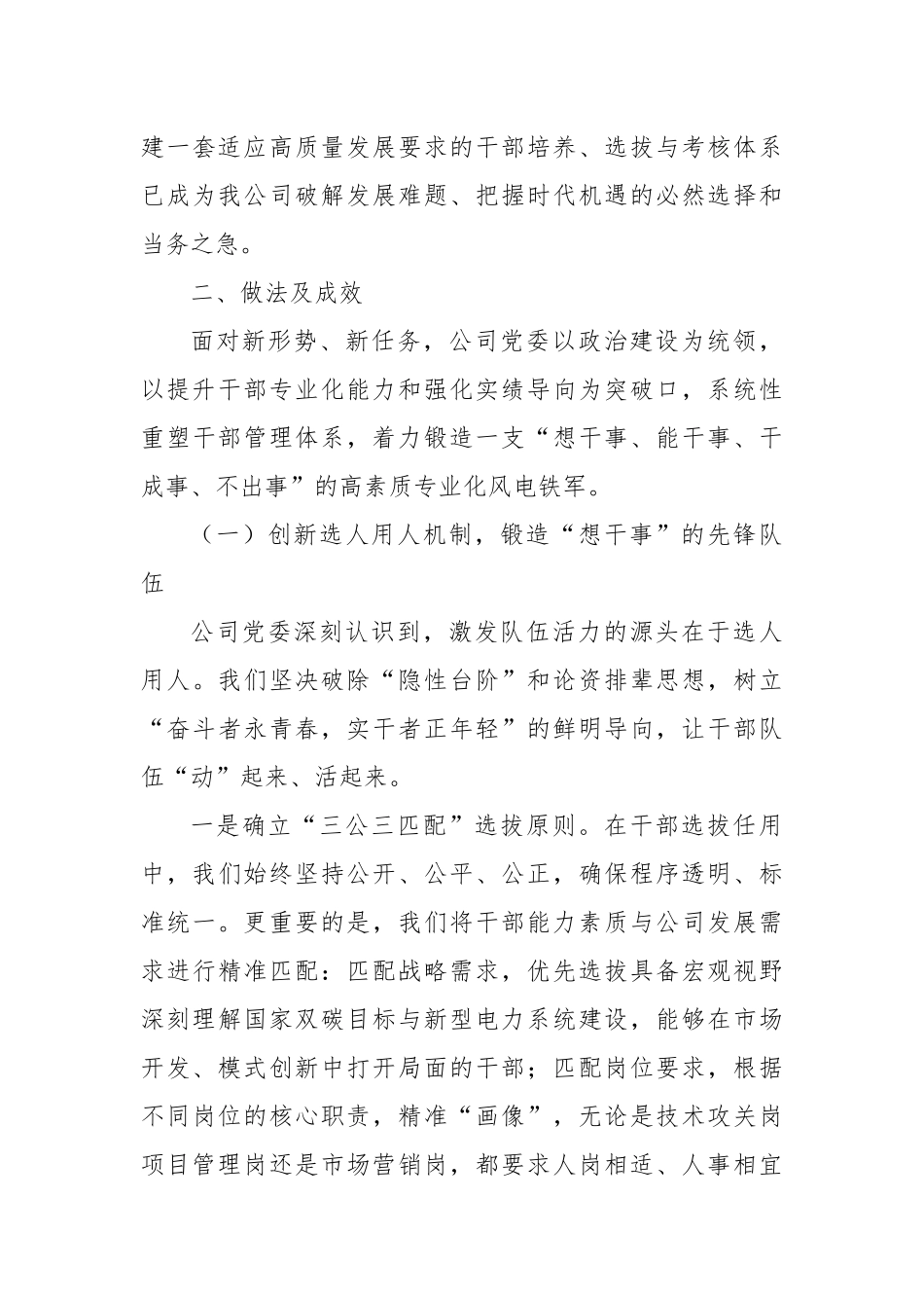 XX集团新能源分公司关于加强领导干部队伍建设聚力推进风电产业高质量发展经验材料（精品）.docx_第3页