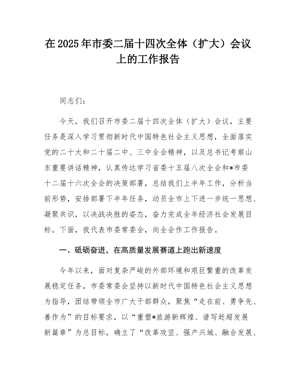 在2025年市委二届十四次全体（扩大）会议上的工作报告.docx_第1页