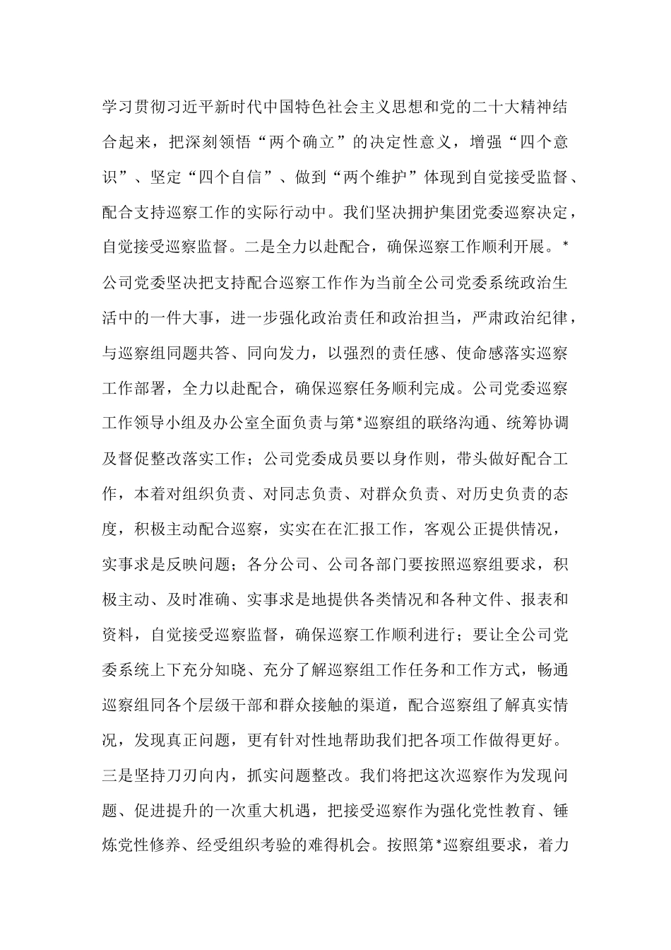 党委书记在集团党委巡察组动员会上的表态发言.docx_第2页