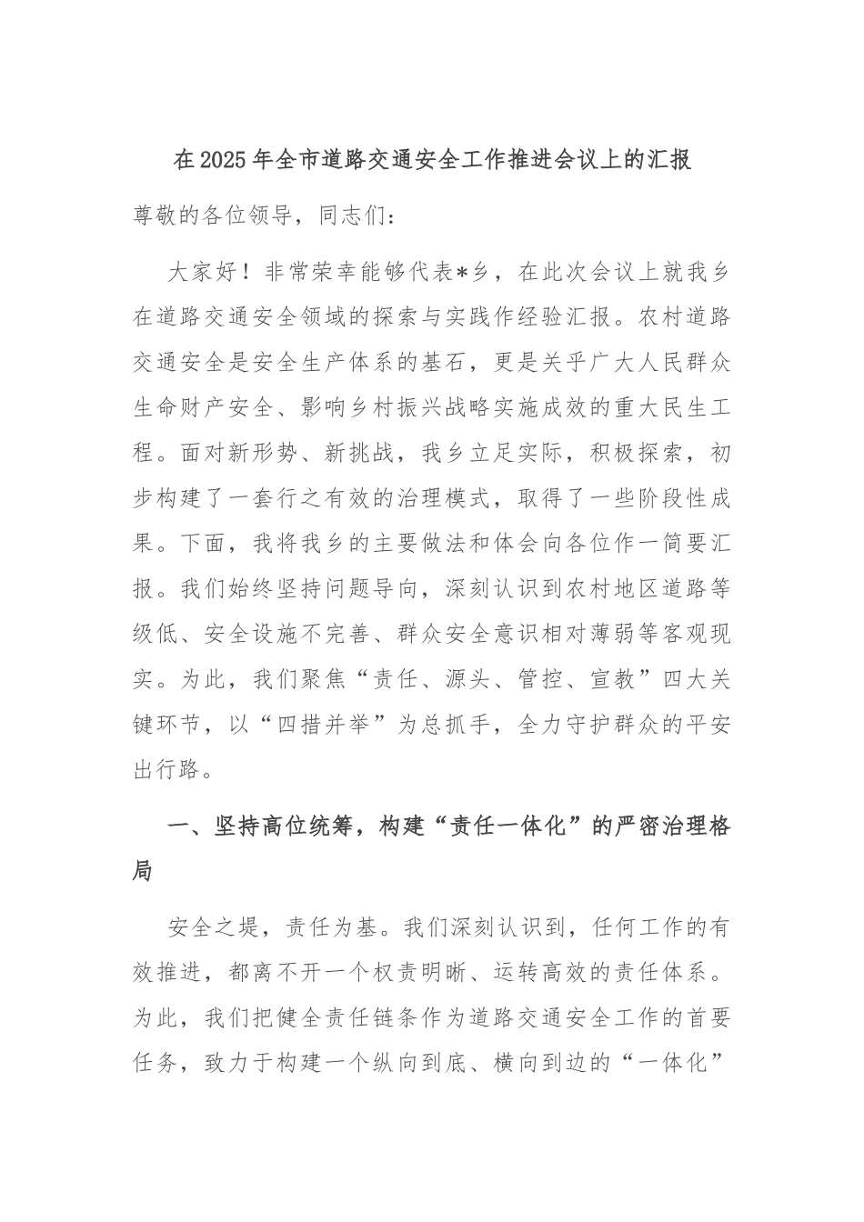 在2025年全市道路交通安全工作推进会议上的汇报.docx_第1页