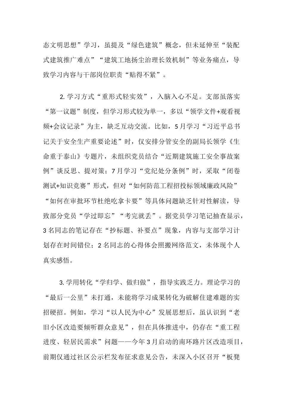 县住房和城乡建设局2025年党支部问题查摆清单.docx_第2页